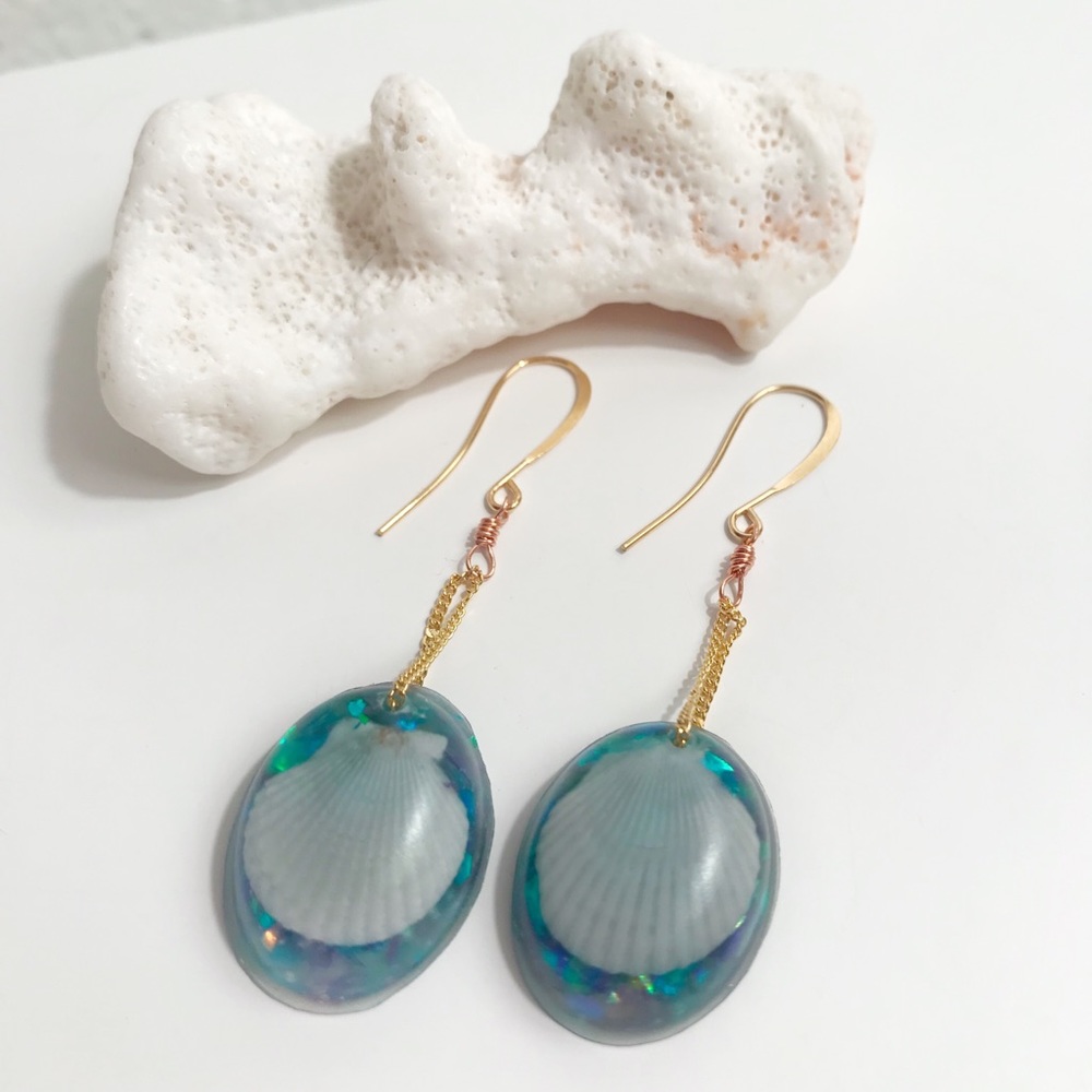 Hawaiian Seashell Ocean Opal Mixed Metal Earrings